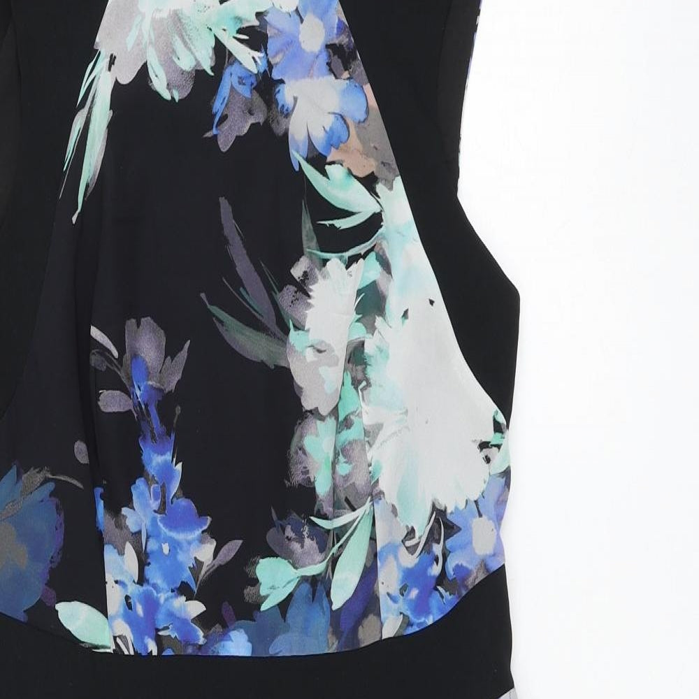 Coast Womens Black Floral Polyester Skater Dress Size 14 Mock Neck Zip