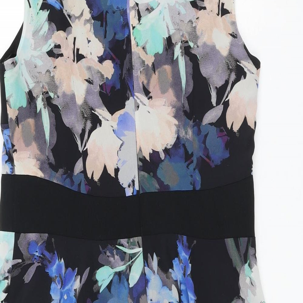 Coast Womens Black Floral Polyester Skater Dress Size 14 Mock Neck Zip
