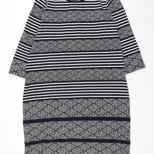 Marks and Spencer Womens Blue Striped Cotton Shift Size 16 Round Neck Zip