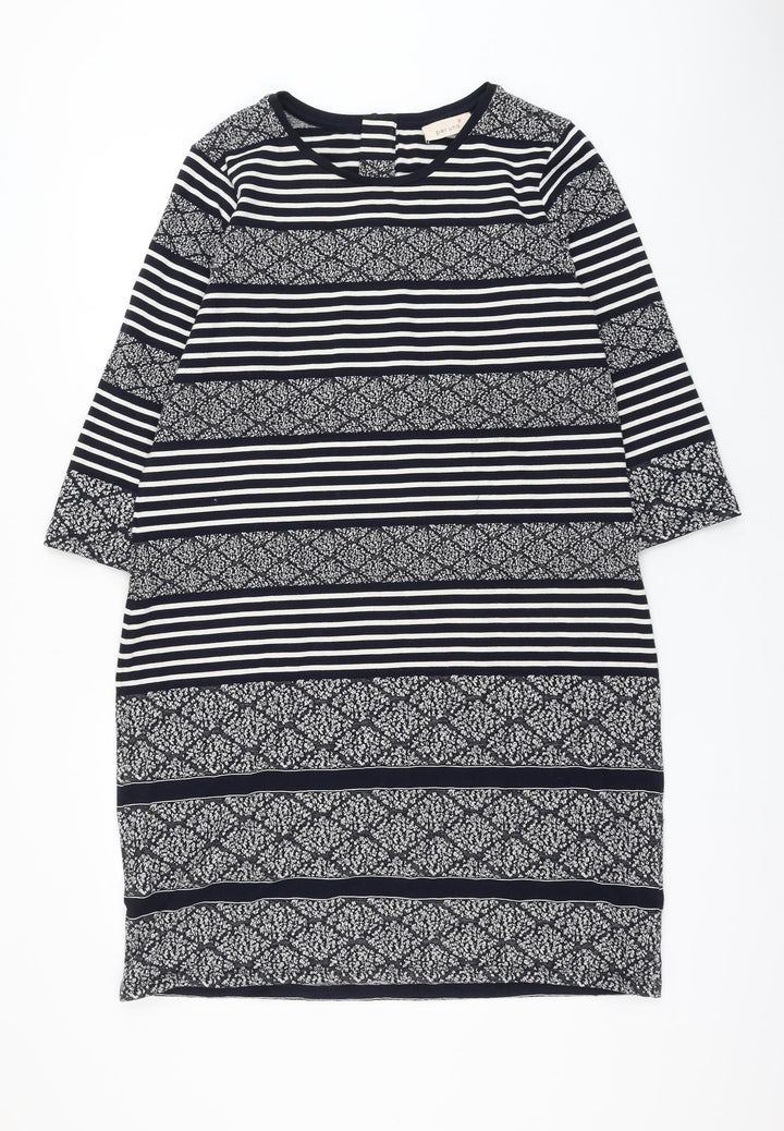 Marks and Spencer Womens Blue Striped Cotton Shift Size 16 Round Neck Zip