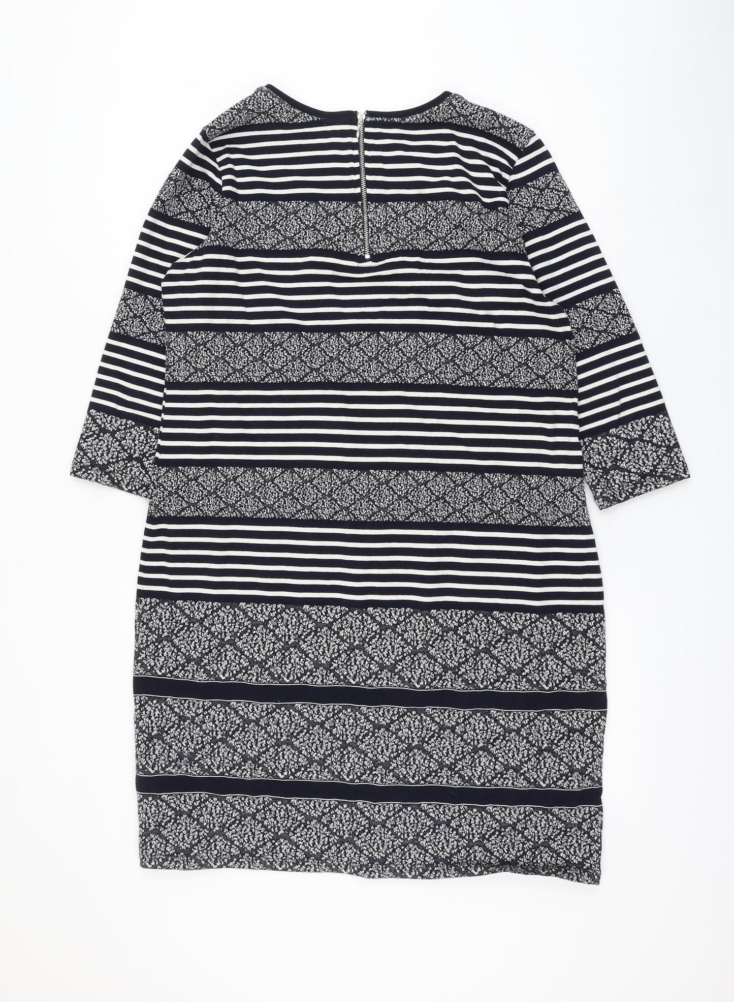 Marks and Spencer Womens Blue Striped Cotton Shift Size 16 Round Neck Zip