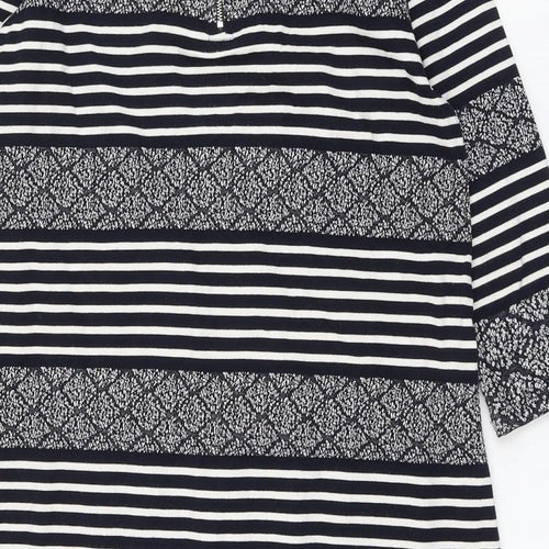 Marks and Spencer Womens Blue Striped Cotton Shift Size 16 Round Neck Zip
