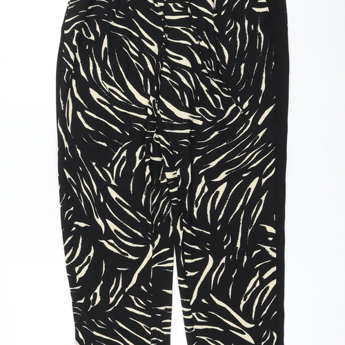 Marks and Spencer Womens Black Animal Print Polyester Trousers Size 10 L30 in Regular Drawstring - Zebra Print