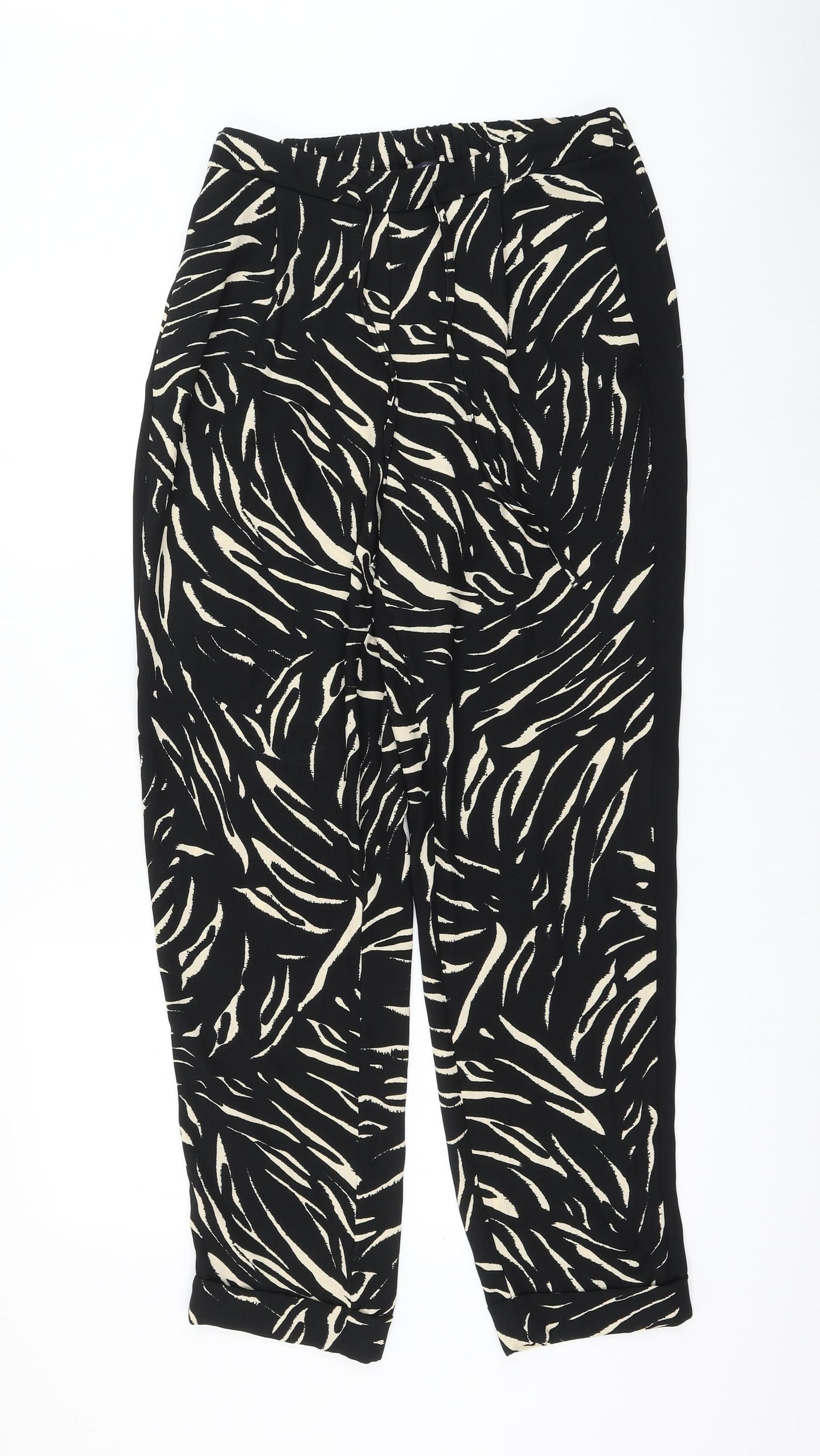 Marks and Spencer Womens Black Animal Print Polyester Trousers Size 10 L30 in Regular Drawstring - Zebra Print