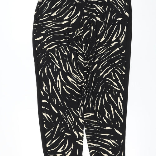 Marks and Spencer Womens Black Animal Print Polyester Trousers Size 10 L30 in Regular Drawstring - Zebra Print