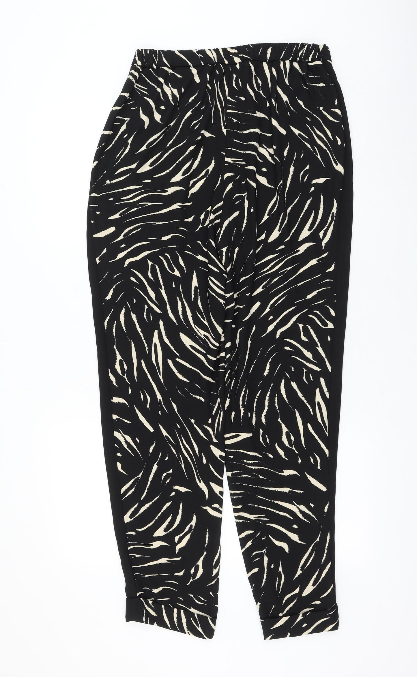 Marks and Spencer Womens Black Animal Print Polyester Trousers Size 10 L30 in Regular Drawstring - Zebra Print