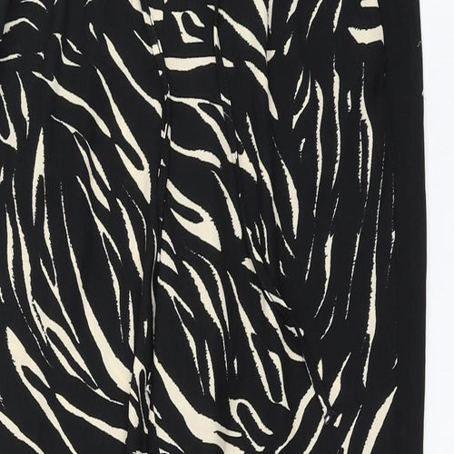 Marks and Spencer Womens Black Animal Print Polyester Trousers Size 10 L30 in Regular Drawstring - Zebra Print