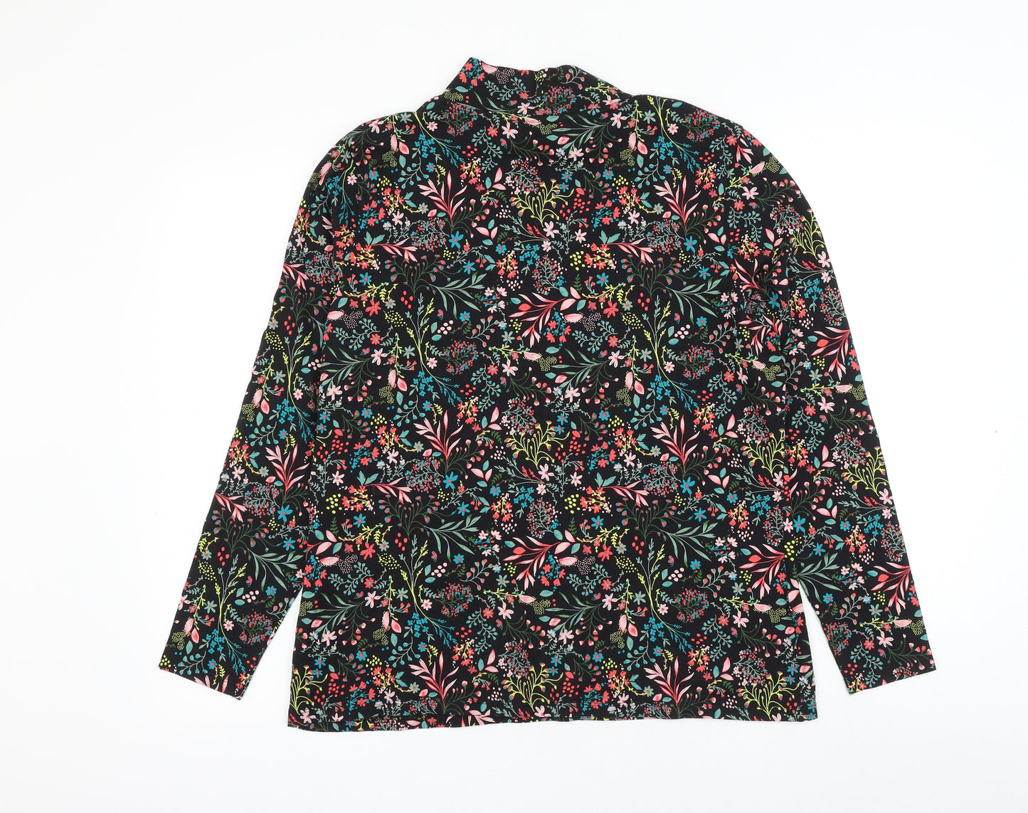 Marks and Spencer Womens Black Floral Cotton Basic T-Shirt Size 18 Mock Neck