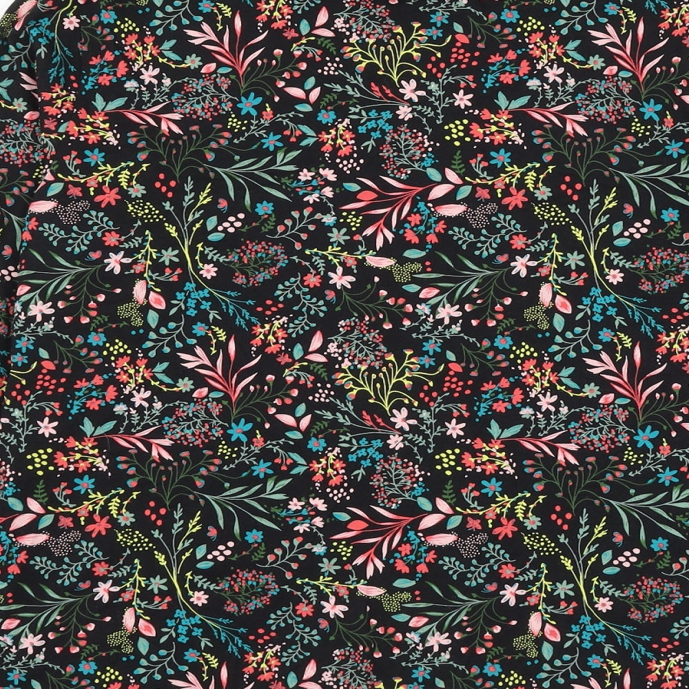 Marks and Spencer Womens Black Floral Cotton Basic T-Shirt Size 18 Mock Neck