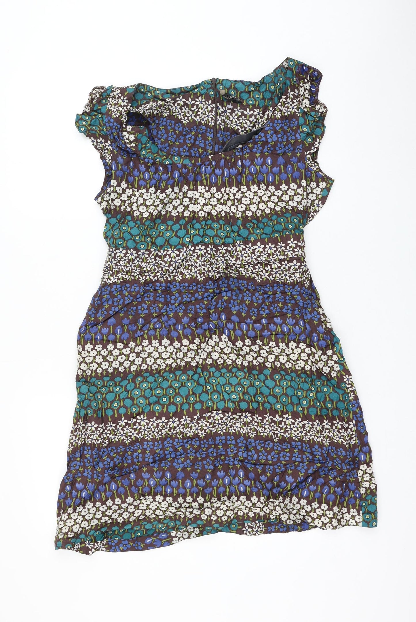 Topshop Womens Multicoloured Geometric Viscose Shift Size 14 Scoop Neck Zip