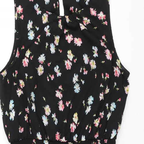 NEWLOO Womens Black Floral Polyester Shift Size 12 Round Neck Button