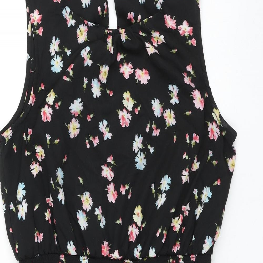 NEWLOO Womens Black Floral Polyester Shift Size 12 Round Neck Button