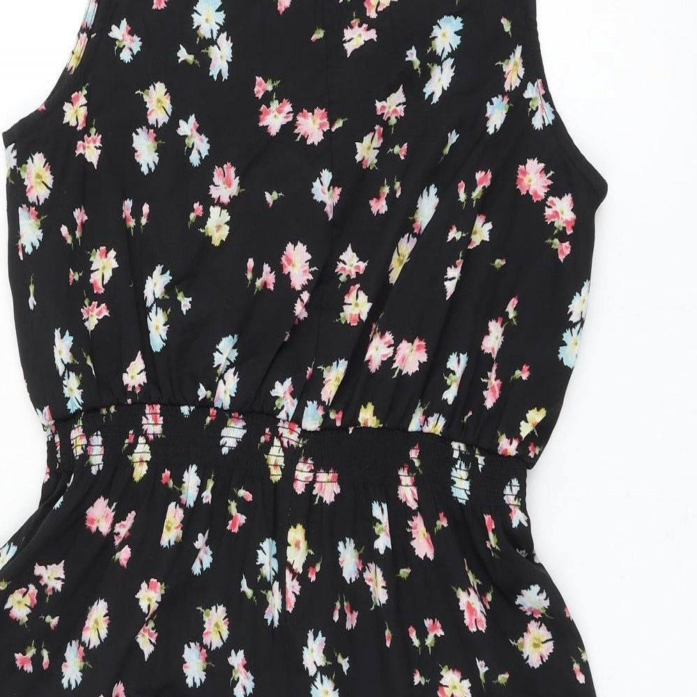 NEWLOO Womens Black Floral Polyester Shift Size 12 Round Neck Button
