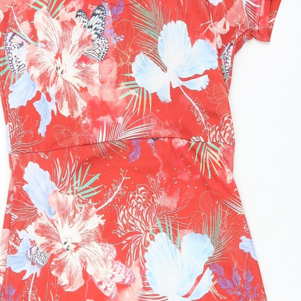 Smash Womens Red Floral Polyester Wrap Dress Size M V-Neck Pullover
