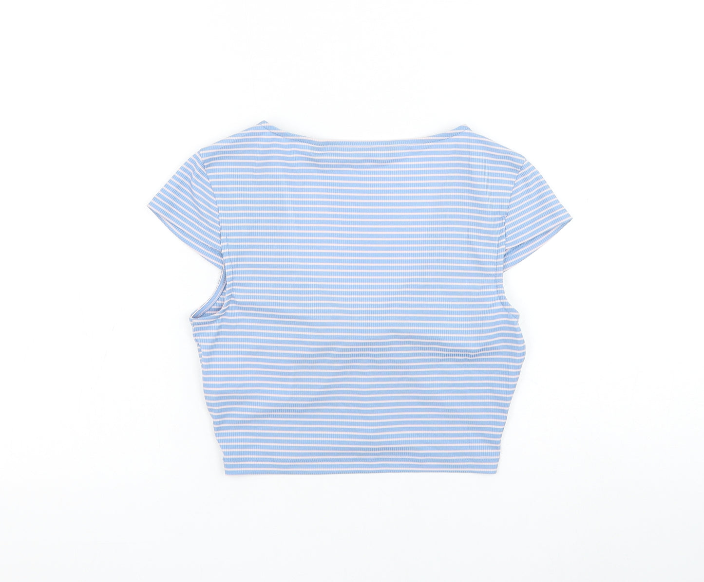 Vera Moda Womens Blue Striped Polyester Cropped Blouse Size XS Scoop Neck - Knot Front