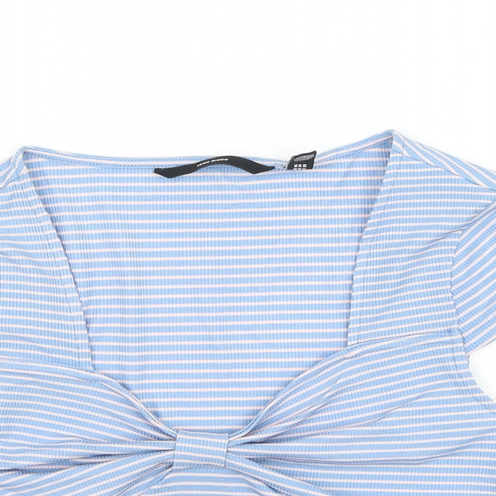 Vera Moda Womens Blue Striped Polyester Cropped Blouse Size XS Scoop Neck - Knot Front