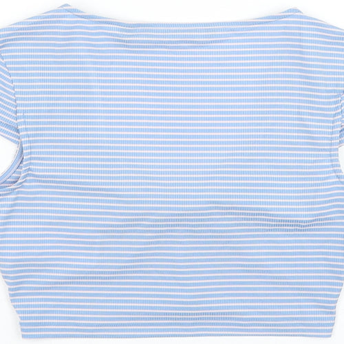 Vera Moda Womens Blue Striped Polyester Cropped Blouse Size XS Scoop Neck - Knot Front