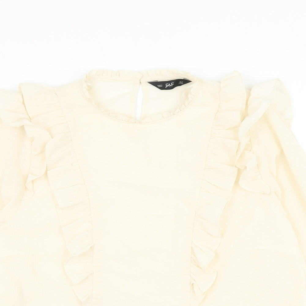 F&F Womens Ivory Polyester Basic Blouse Size 10 Round Neck