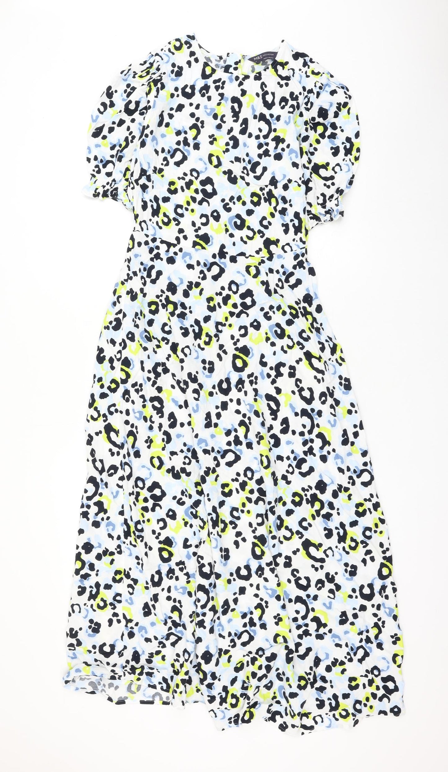 Marks and Spencer Womens White Animal Print Viscose A-Line Size 8 Round Neck Zip