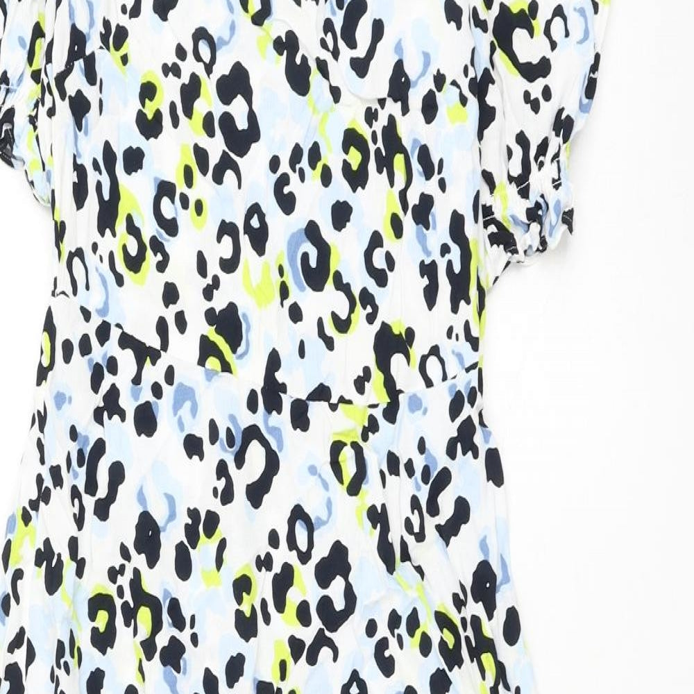 Marks and Spencer Womens White Animal Print Viscose A-Line Size 8 Round Neck Zip