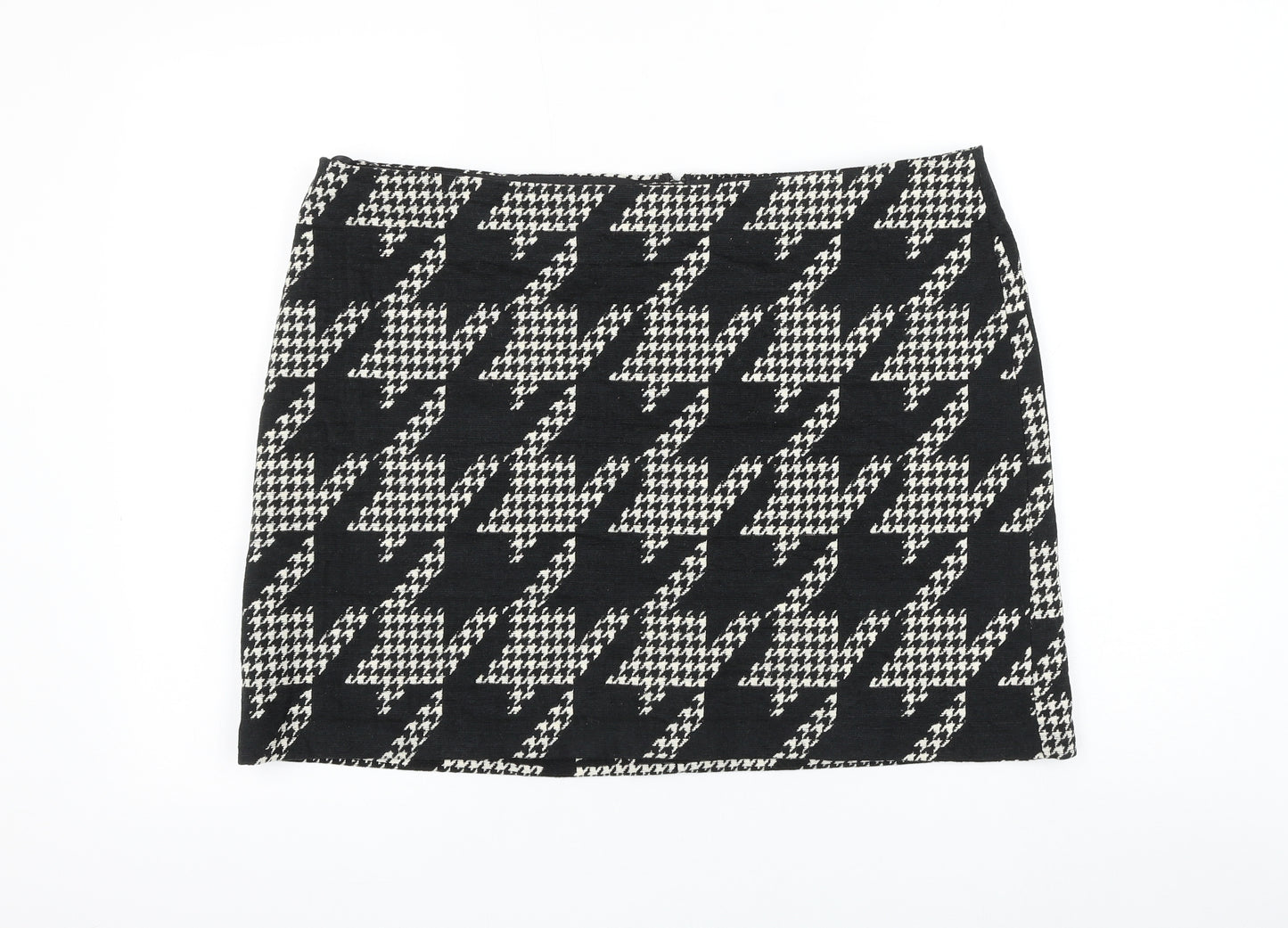Marks and Spencer Womens Black Geometric Cotton A-Line Skirt Size 18 Zip