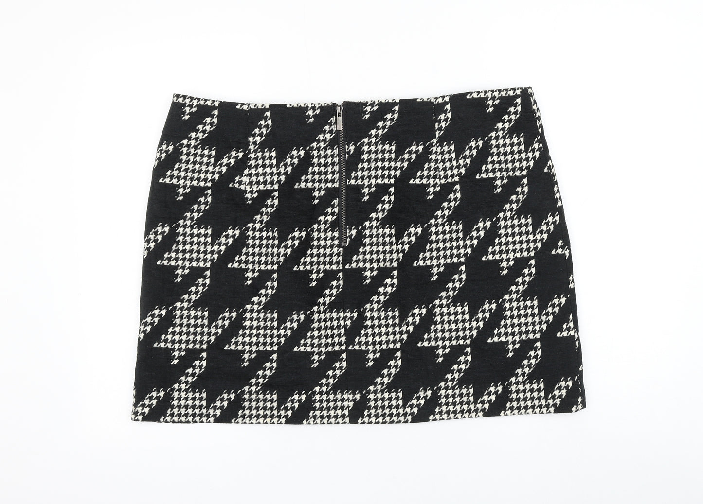 Marks and Spencer Womens Black Geometric Cotton A-Line Skirt Size 18 Zip