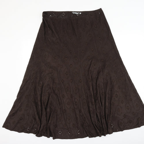 Marks and Spencer Womens Brown Geometric Polyester Skater Skirt Size 14 Zip