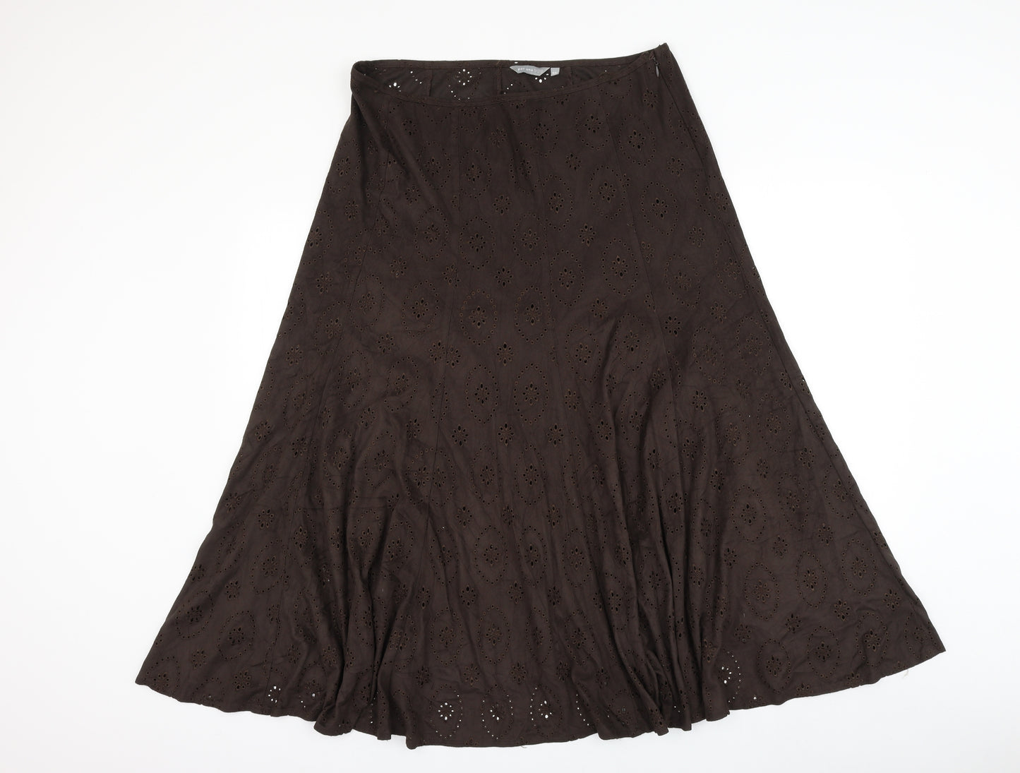 Marks and Spencer Womens Brown Geometric Polyester Skater Skirt Size 14 Zip