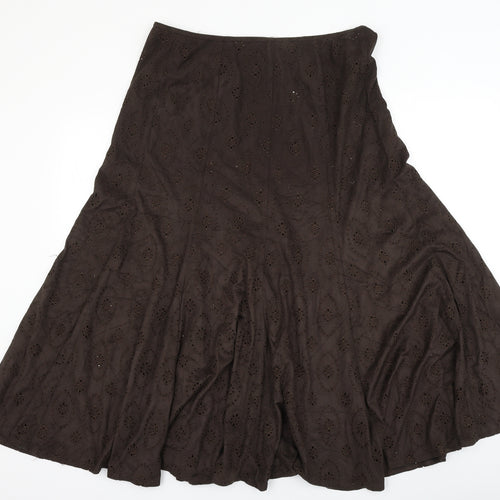Marks and Spencer Womens Brown Geometric Polyester Skater Skirt Size 14 Zip