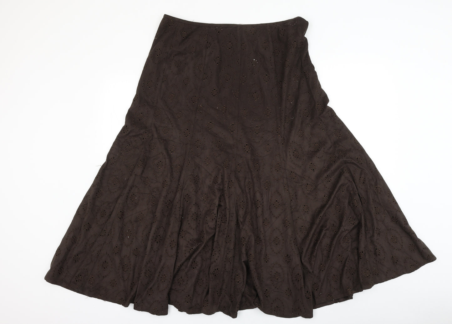 Marks and Spencer Womens Brown Geometric Polyester Skater Skirt Size 14 Zip