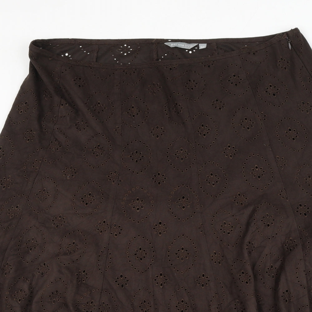 Marks and Spencer Womens Brown Geometric Polyester Skater Skirt Size 14 Zip