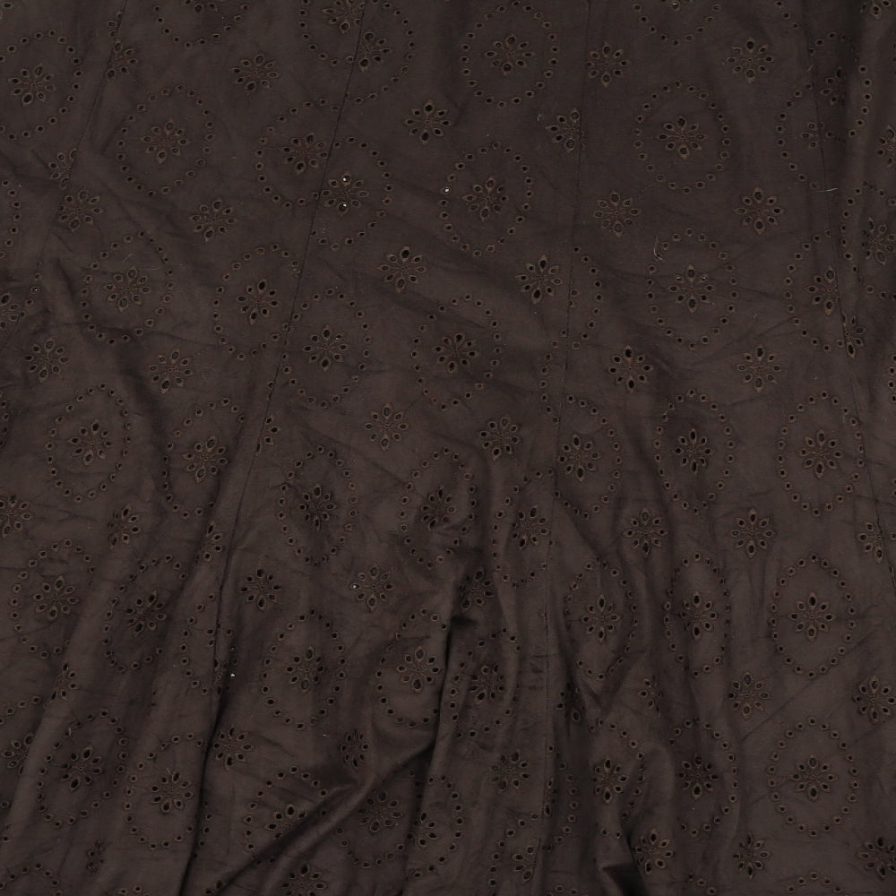 Marks and Spencer Womens Brown Geometric Polyester Skater Skirt Size 14 Zip