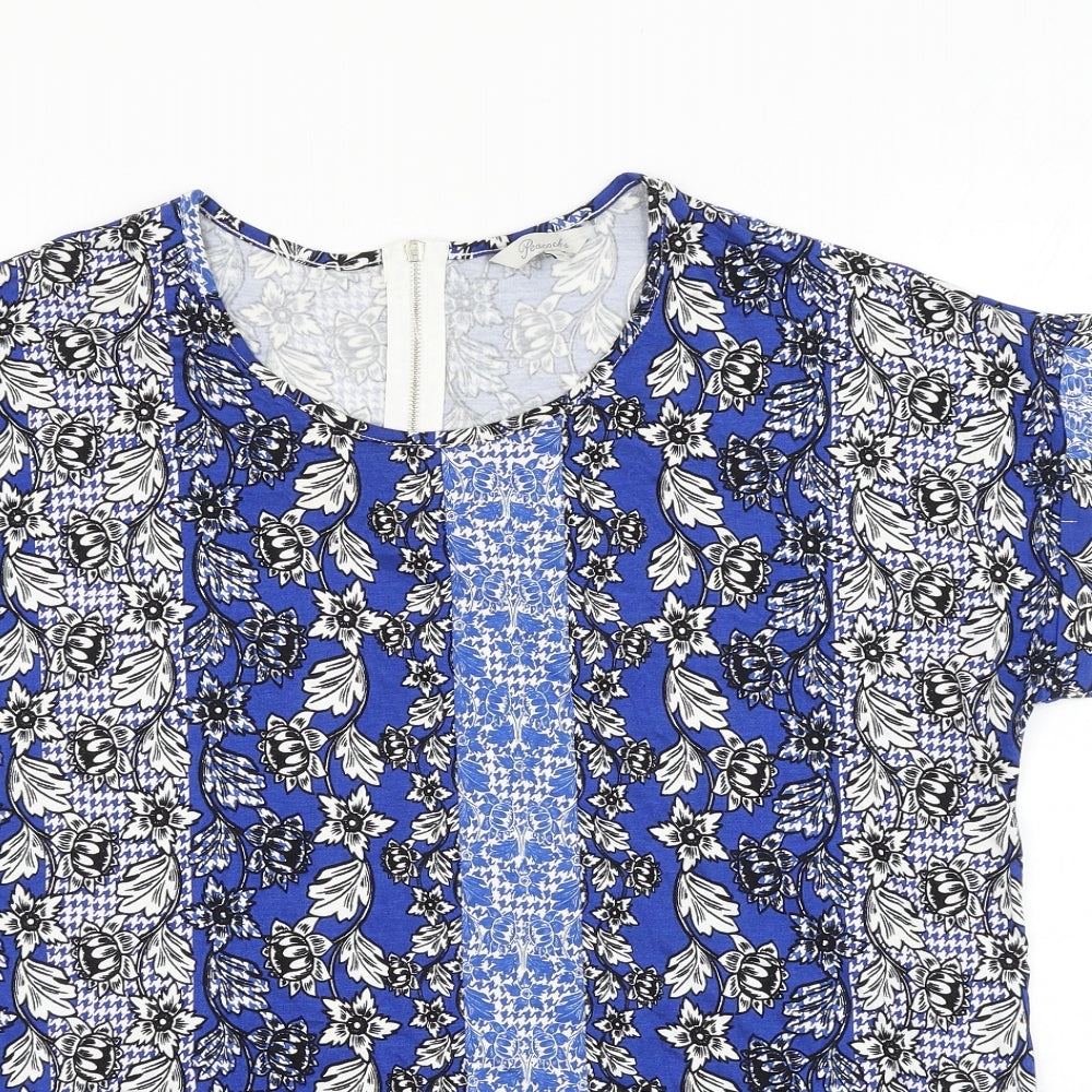 Peacocks Womens Blue Floral Viscose Basic T-Shirt Size 20 Round Neck
