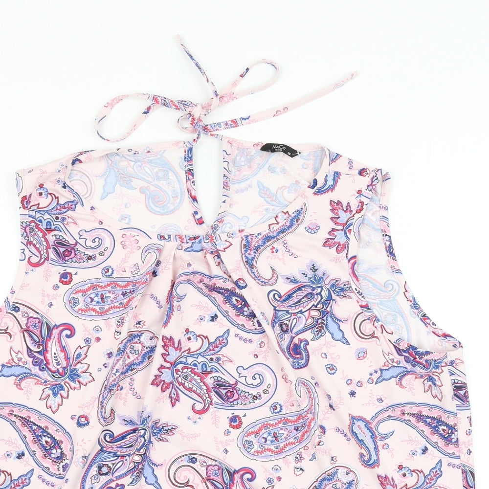 M&Co Womens Pink Paisley Polyester Basic Blouse Size 18 Round Neck