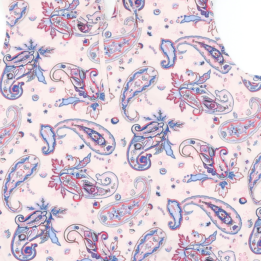 M&Co Womens Pink Paisley Polyester Basic Blouse Size 18 Round Neck