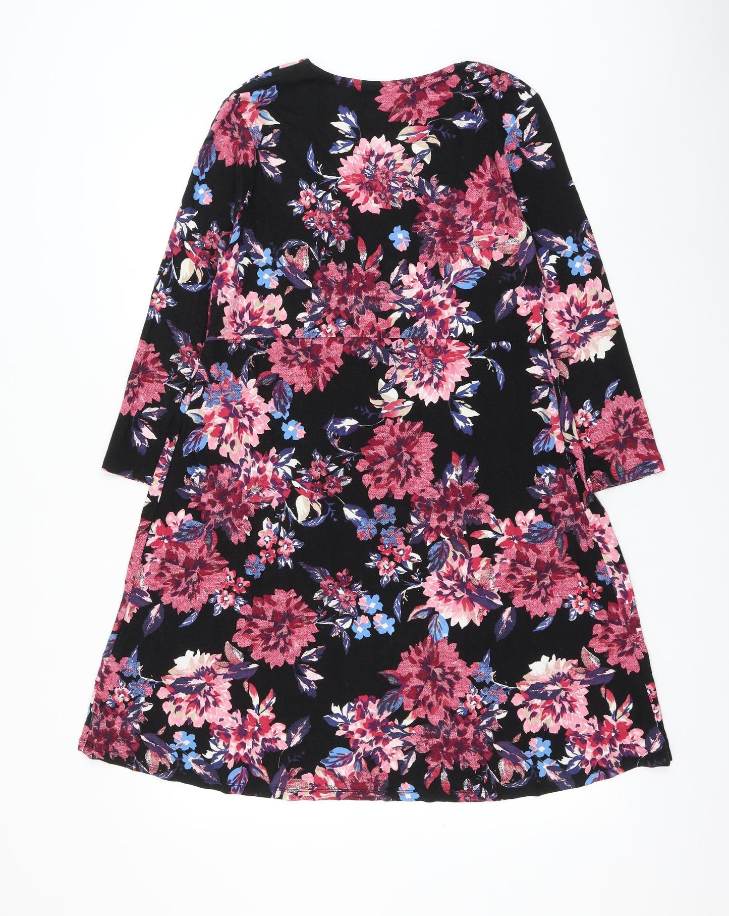 TU Womens Black Floral Viscose Shift Size 12 Round Neck Pullover