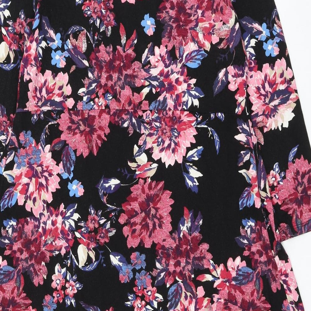 TU Womens Black Floral Viscose Shift Size 12 Round Neck Pullover