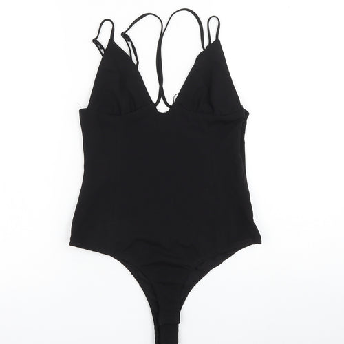 Zara Womens Black Polyester Bodysuit One-Piece Size S Snap