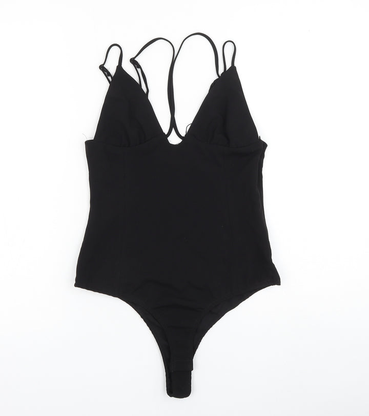 Zara Womens Black Polyester Bodysuit One-Piece Size S Snap