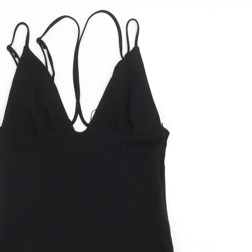 Zara Womens Black Polyester Bodysuit One-Piece Size S Snap