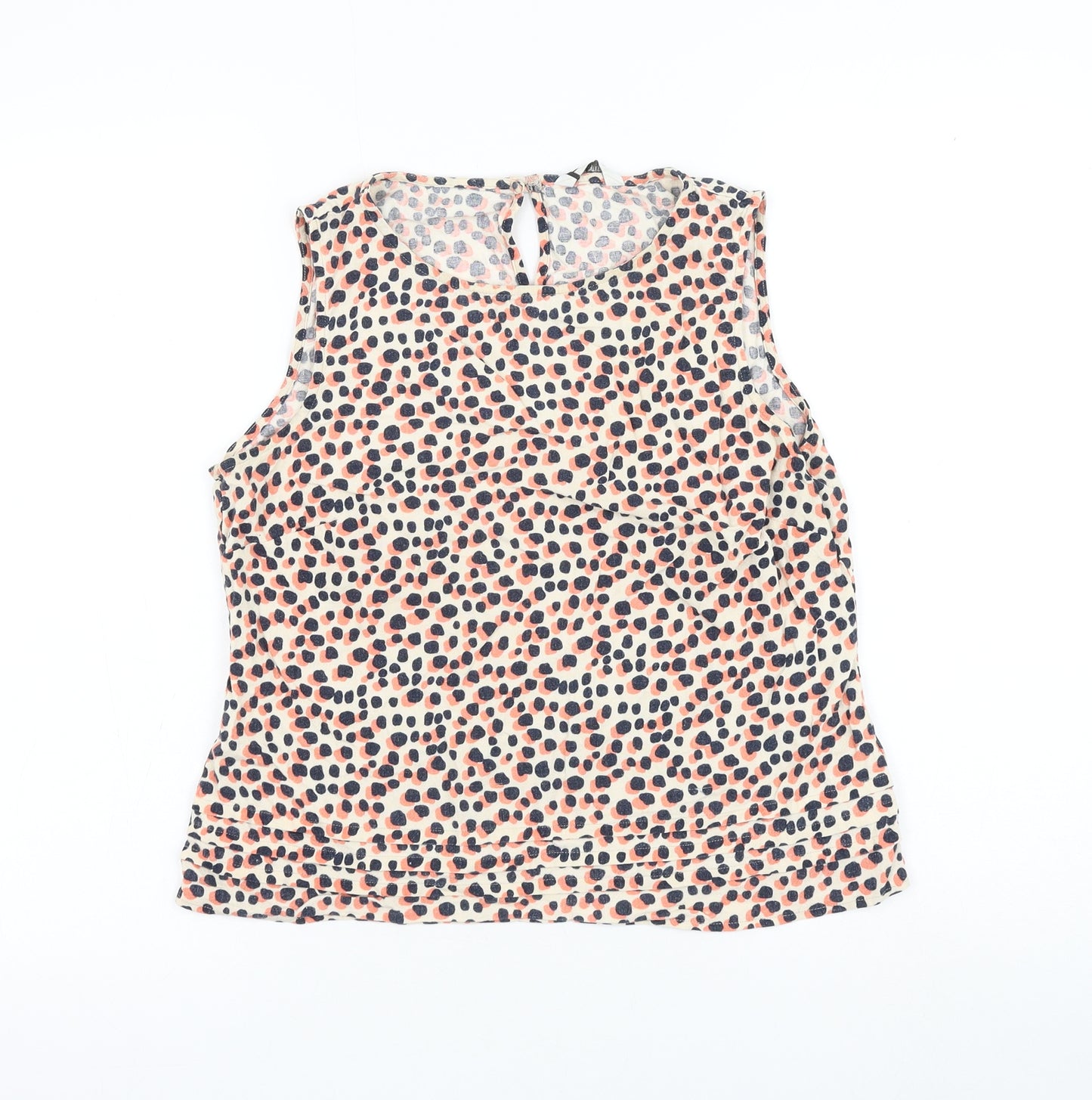 BHS Womens Multicoloured Geometric Linen Basic Blouse Size 12 Round Neck