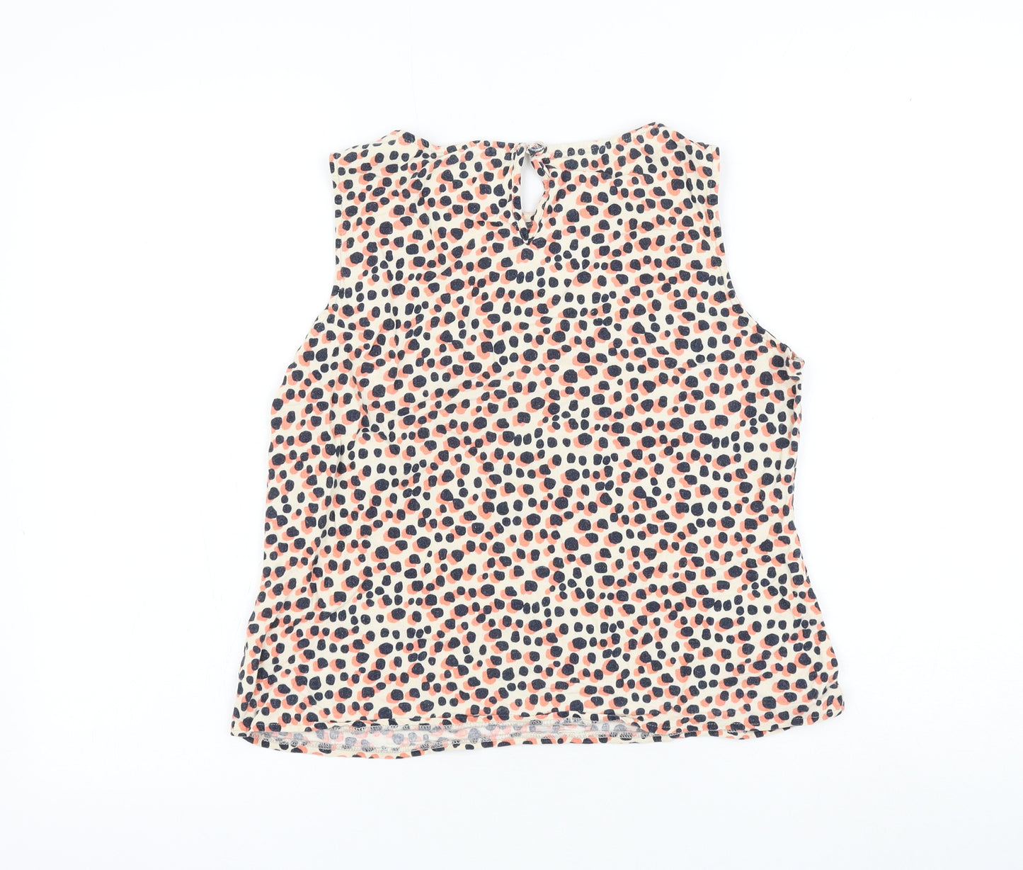 BHS Womens Multicoloured Geometric Linen Basic Blouse Size 12 Round Neck