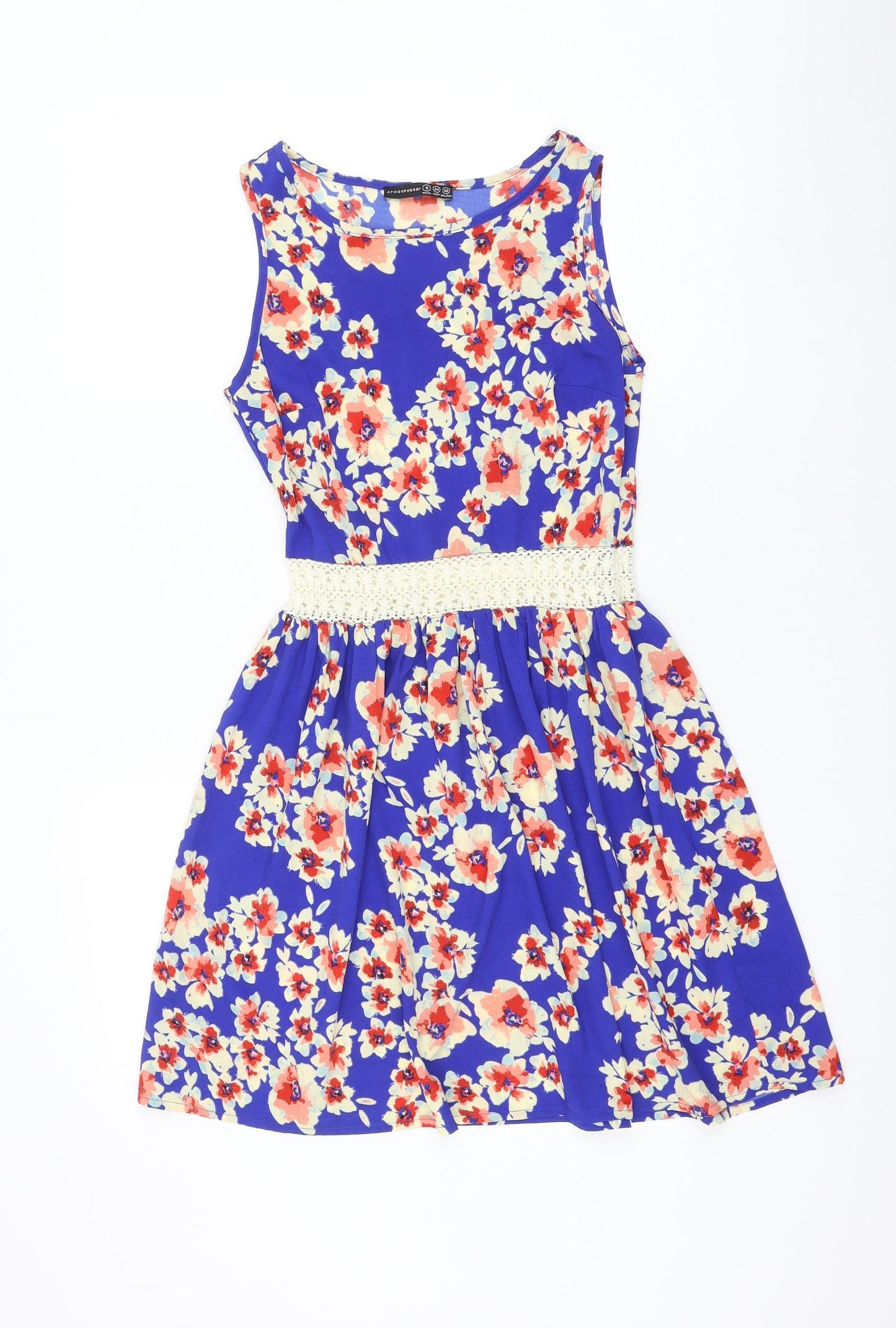 Atmosphere Womens Blue Floral Polyester Skater Dress Size 6 Round Neck Pullover