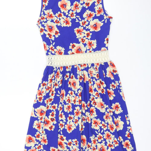Atmosphere Womens Blue Floral Polyester Skater Dress Size 6 Round Neck Pullover