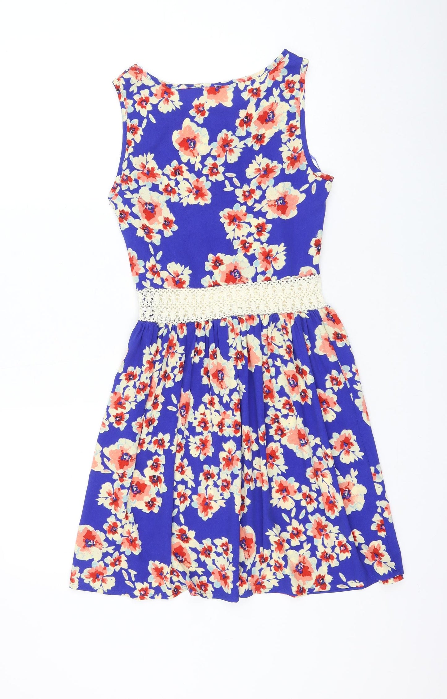 Atmosphere Womens Blue Floral Polyester Skater Dress Size 6 Round Neck Pullover
