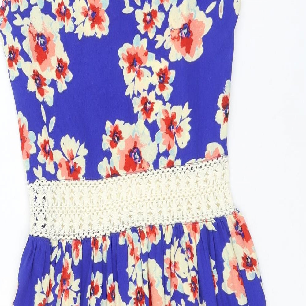Atmosphere Womens Blue Floral Polyester Skater Dress Size 6 Round Neck Pullover