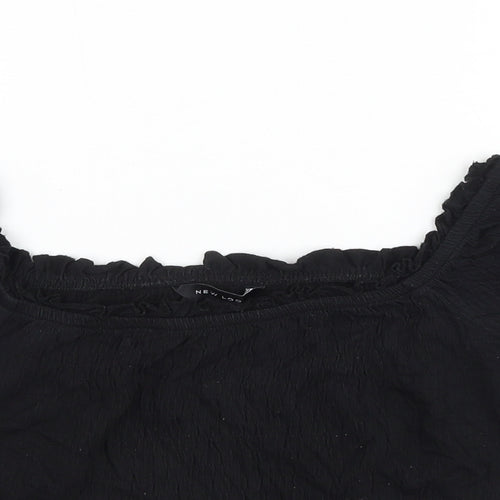 New Look Womens Black Cotton Cropped Blouse Size 12 Boat Neck