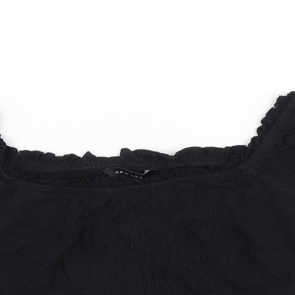 New Look Womens Black Cotton Cropped Blouse Size 12 Boat Neck