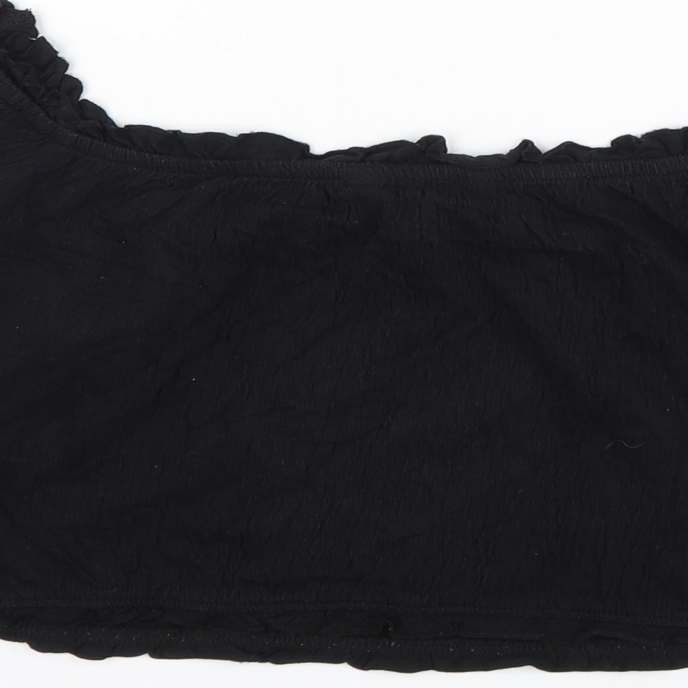 New Look Womens Black Cotton Cropped Blouse Size 12 Boat Neck