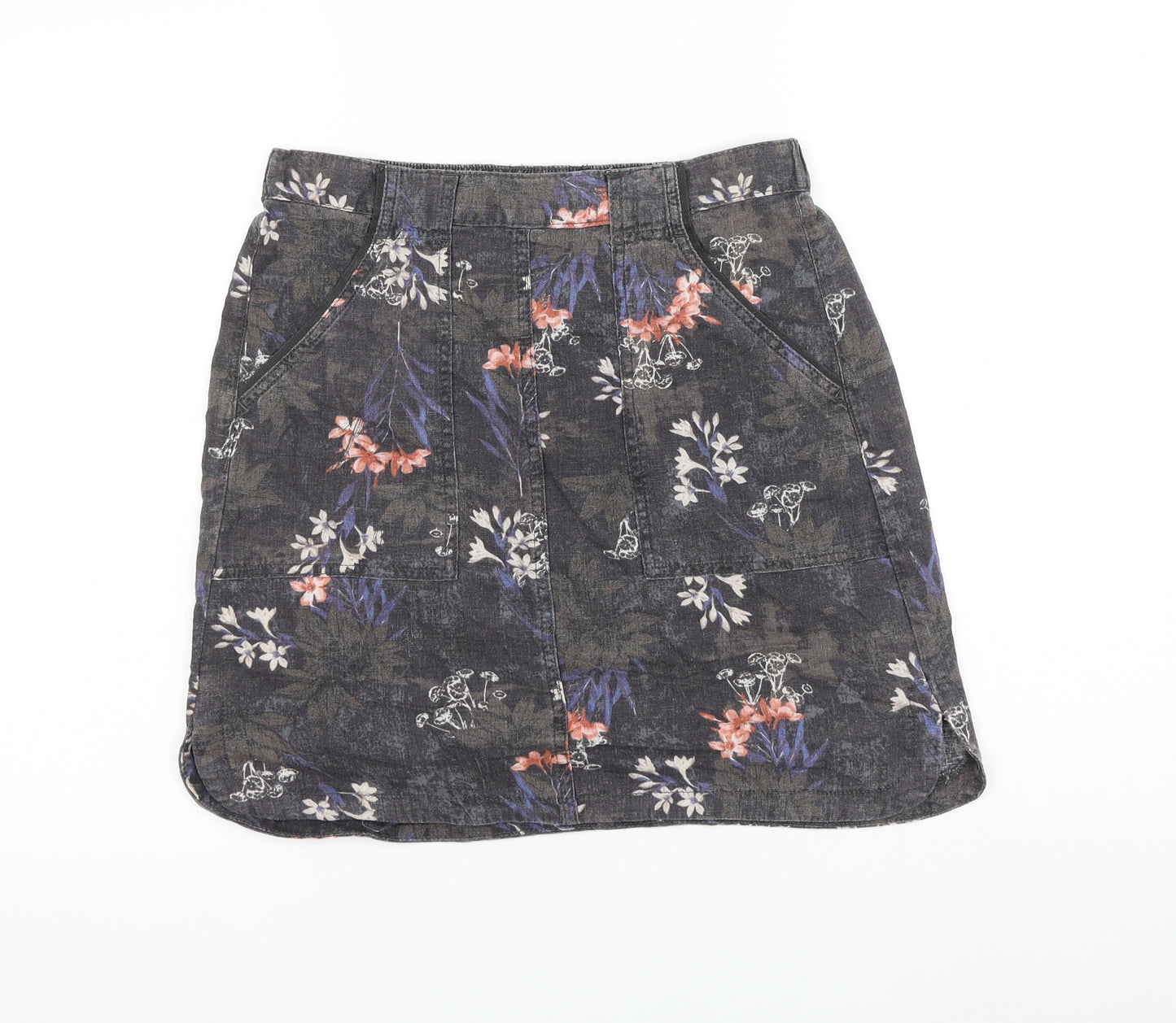 NEXT Womens Grey Floral Linen A-Line Skirt Size 10